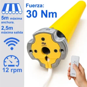 Motor para toldos con mando a distancia y una potencia de 30 Nm.